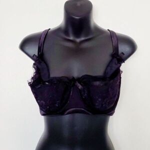 Cacique Black Lace Bows Mesh Full Coverage Bra 40DD Underwire Plus Size Lingerie
